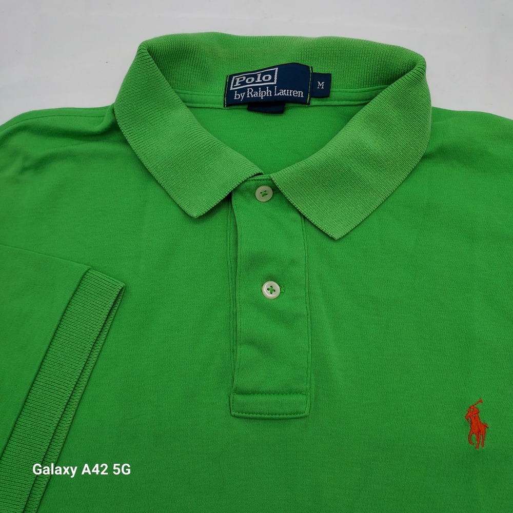 Polo Ralph Lauren Mens Green Short Sleeve Cotton Pique Polo Shirt Orange Pony M